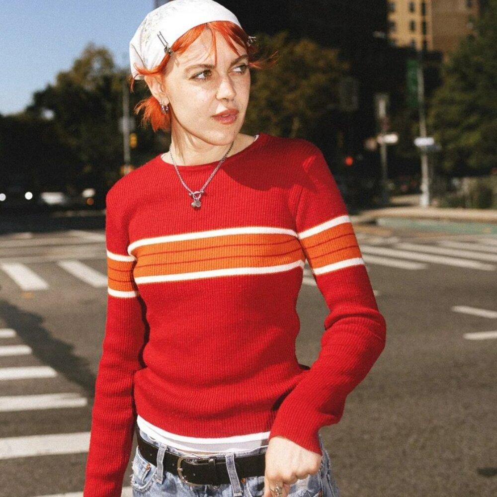 Vintage ESPRIT Sweater - Red with Orange & White Stripes